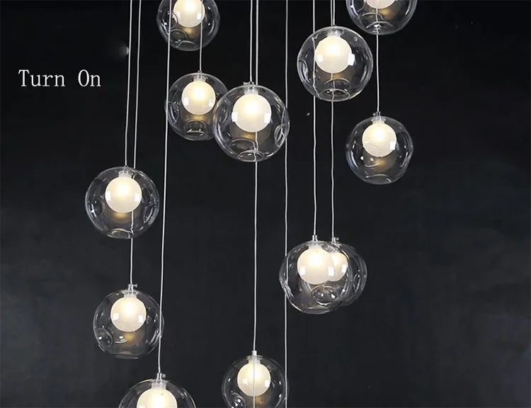 Nordic luxury White Magic bean Design glass LED Chandelier Lighting lustre Hardware Ceiling Duplex staircase Attic luminaire