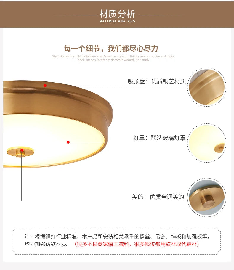 Nordic Modern Copper LED Ceiling Lights Fixtures Kitchen Hallway Balcony Round Ceiling Lamps Minimalist Lampara Gold Lighting