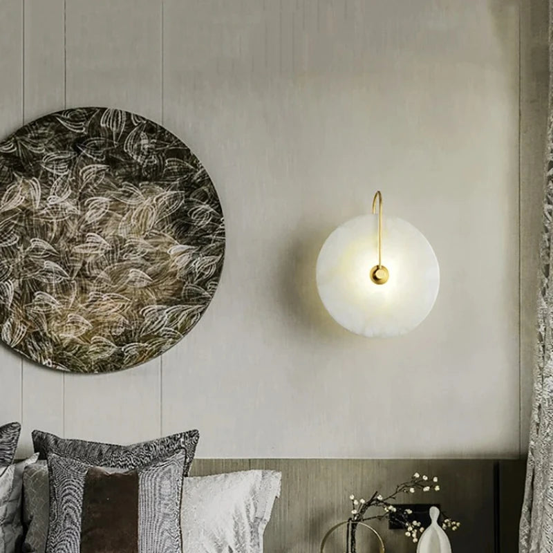 Modern LED Marble Wall Sconce Light Fixture Alabaster Lamp Living Room Bedroom Bedside Home Art Decoration Stone Decor Indoor