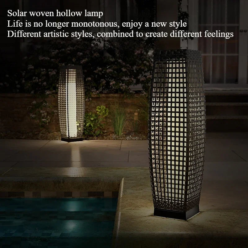 Creative New LED Solar Imitation Rattan Hollow Floor Lamp for Outdoor Courtyard Garden Projection Atmosphere Lighting