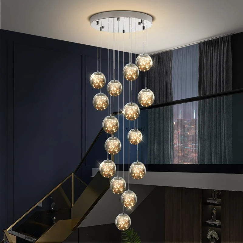 Starry Sky Staircase Chandelier Nordic Design Duplex Corridor Light Pendant Lights Apartment Hall