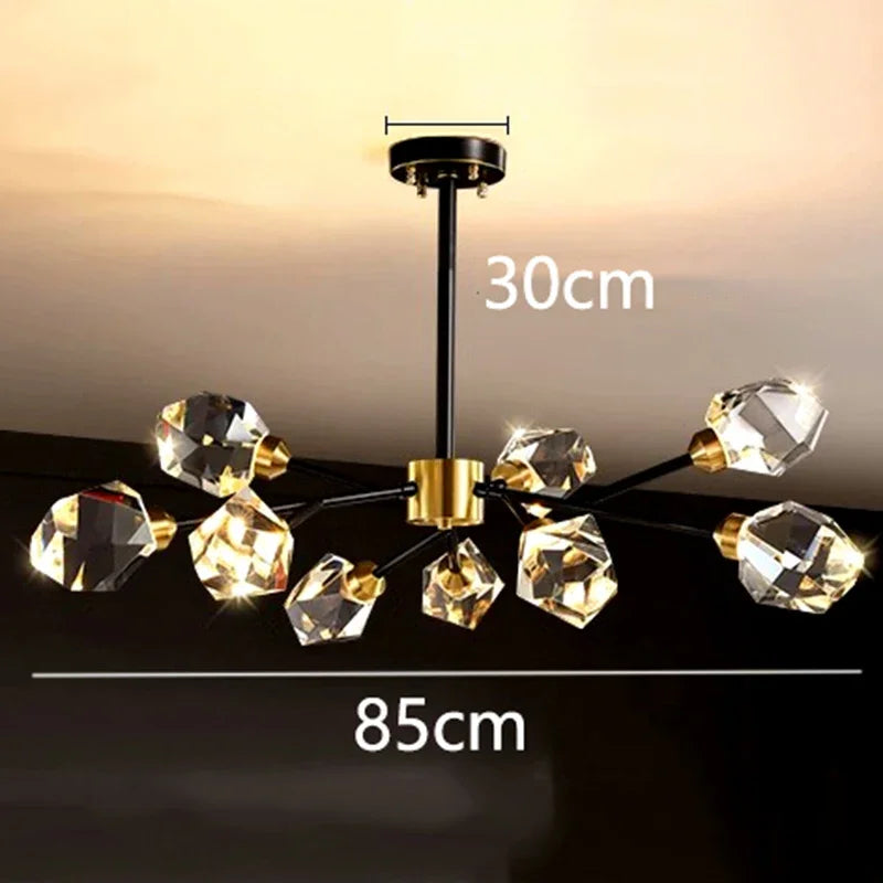 All-copper Molecular Long Crystal Chandelier Light Luxury Creative Post-modern Atmosphere Living Room LED Pendant Lights