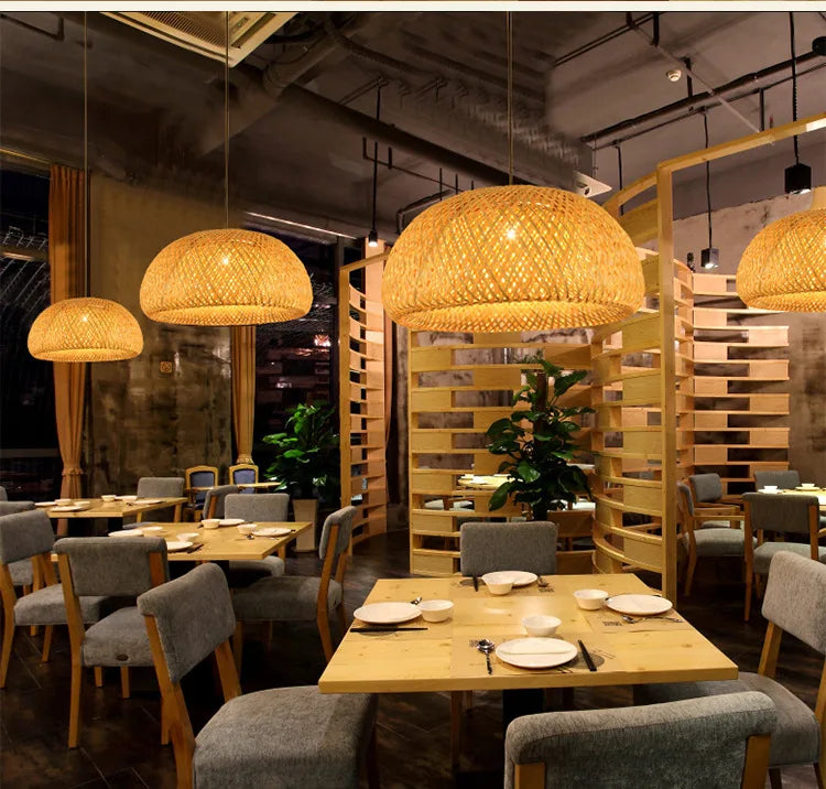 2025 Bamboo Pendant Lamps Hand Knitted Chinese Style Weaving Hanging Lamps 26cm Restaurant Home Decor Lighting Fixtures HOT