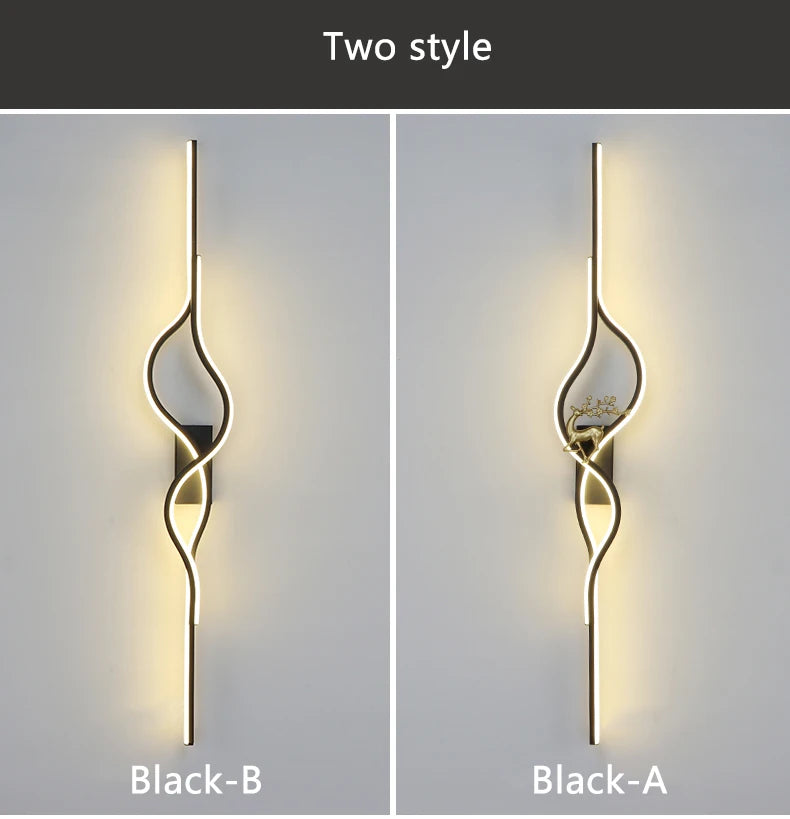 Modern Living Room Long Wall Lights with Anlter Design Gold Black TV Background Decorative Wall Lamp for Bedroom Remote Control