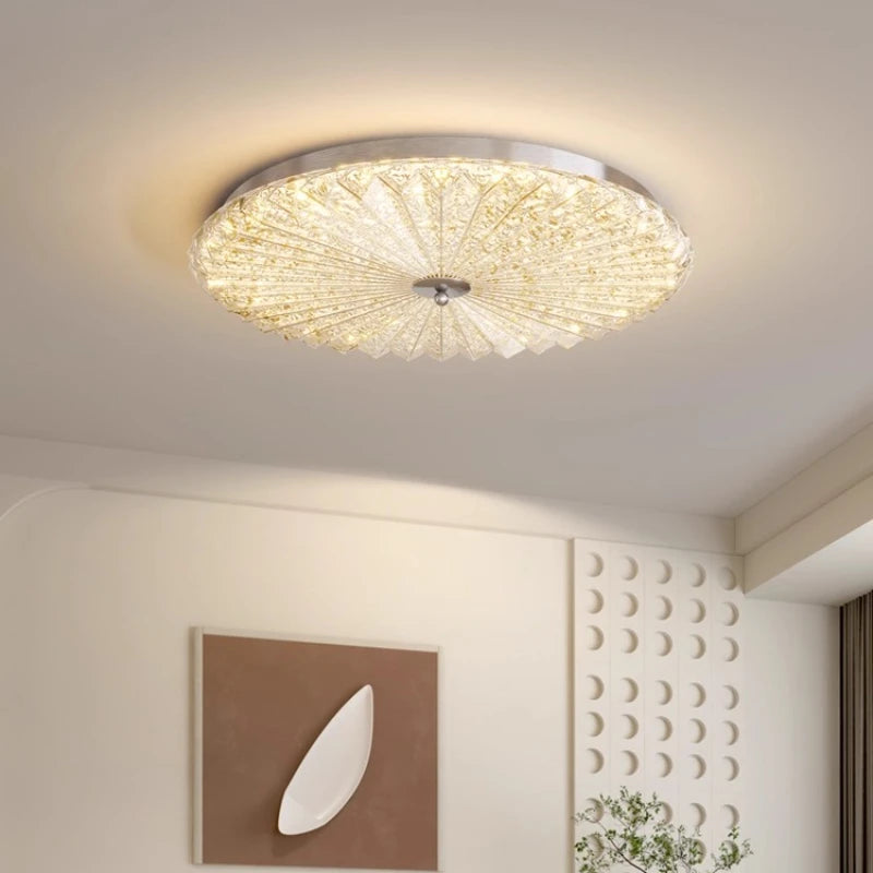 French Mid-Century Style Ceiling Lights Parlor Simple Retro Luxury Gold Resin Pleated Master Bedroom Room Decoration LED Fixture