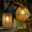 Outdoor Solar Rattan Lanterns, Waterproof Hanging Boho Solar Lights for Garden, Patio, Yard, Porch Decorative Lighting