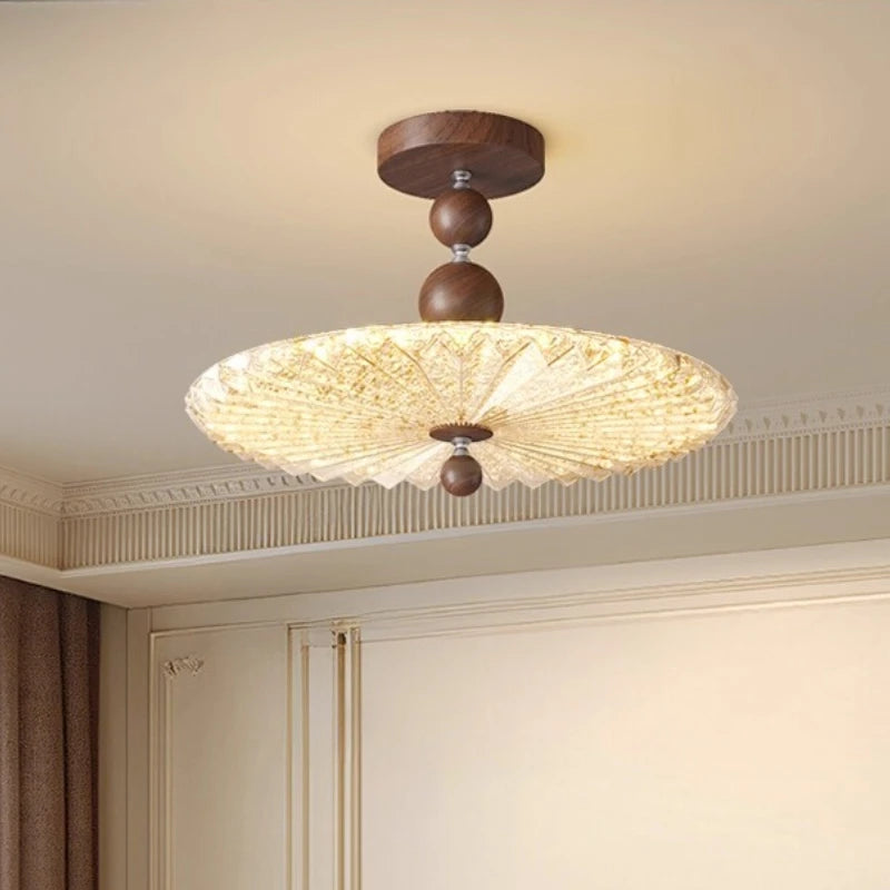 French Mid-Century Style Ceiling Lights Parlor Simple Retro Luxury Gold Resin Pleated Master Bedroom Room Decoration LED Fixture