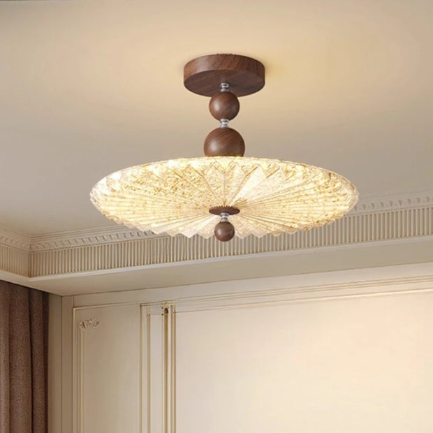 French Mid-Century Style Ceiling Lights Parlor Simple Retro Luxury Gold Resin Pleated Master Bedroom Room Decoration LED Fixture