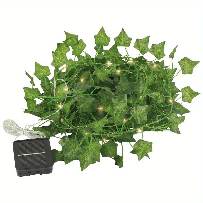 Solar LED Simulated Green Leaf Vine Copper Wire Light Courtyard Balcony Fence Wall Atmosphere Decoration IP44 Outdoor light