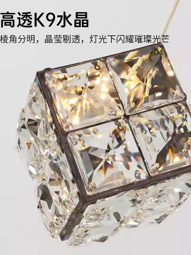 Stair chandelier long chandelier Rubik's cube creative personality light crystal lamp duplex villa loft apartment