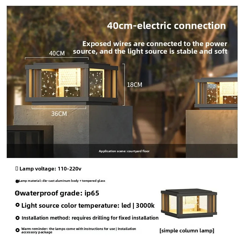 Solar Column Head Lamps Waterproof Courtyard Lamps Gate Pillar Lamps Wall Column Lamps Outdoor Villa Column Head Lamps