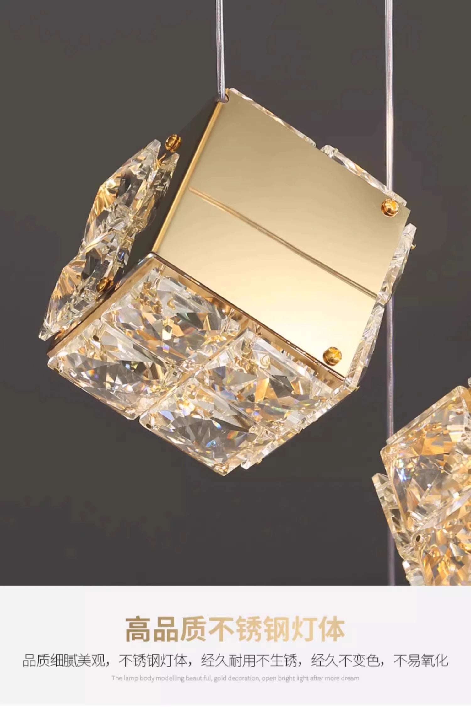 Stair chandelier long chandelier Rubik's cube creative personality light crystal lamp duplex villa loft apartment