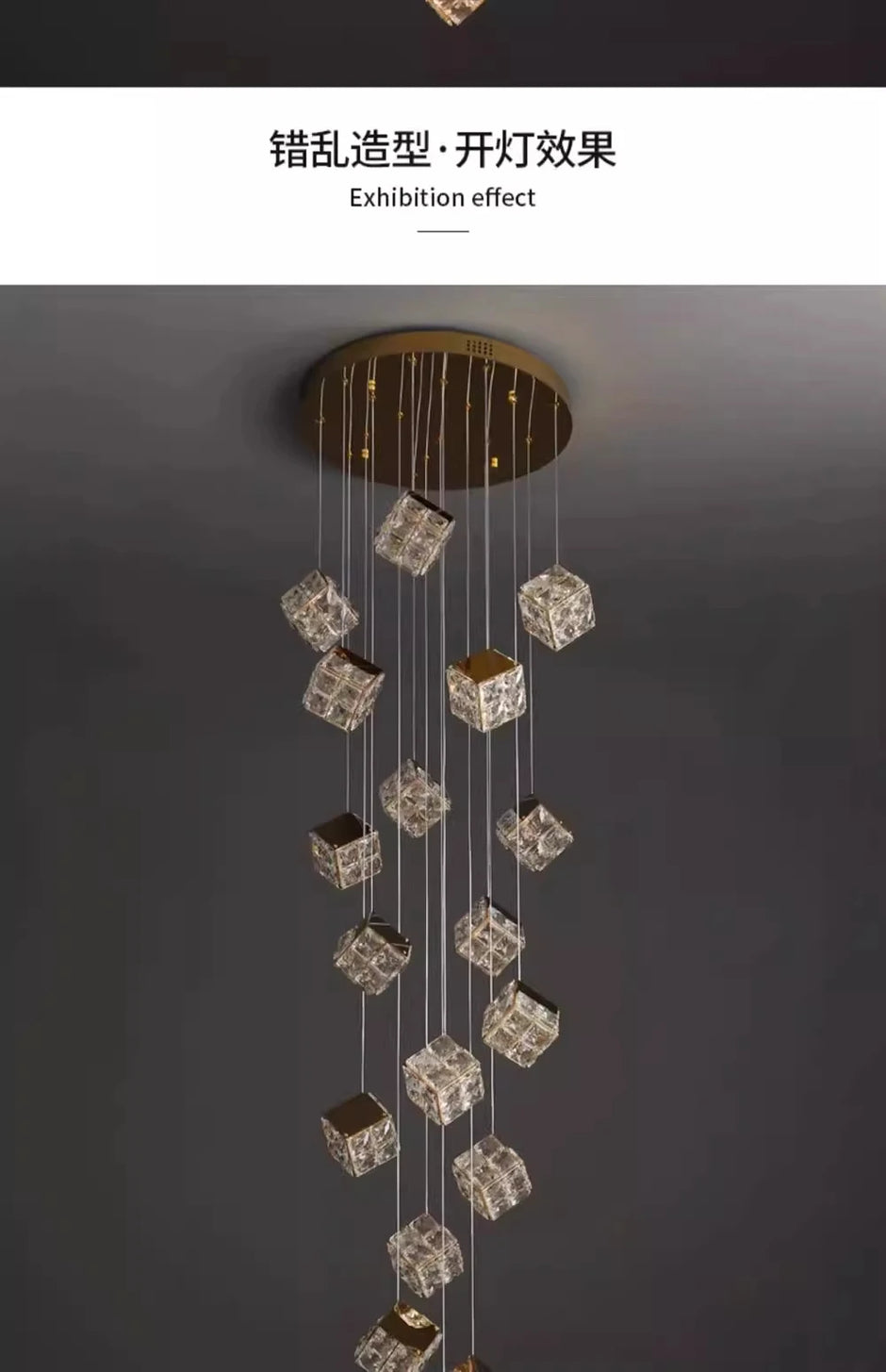 Stair chandelier long chandelier Rubik's cube creative personality light crystal lamp duplex villa loft apartment