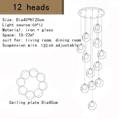Nordic luxury White Magic bean Design glass LED Chandelier Lighting lustre Hardware Ceiling Duplex staircase Attic luminaire