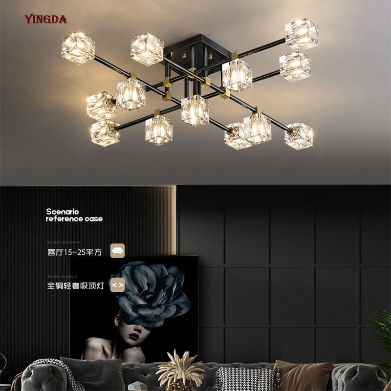 Light Luxury All Copper Living Room Ceiling Lamp, High-end Crystal Lamp, Creative Bedroom Lamp, Minimalist Dining Room Lamp