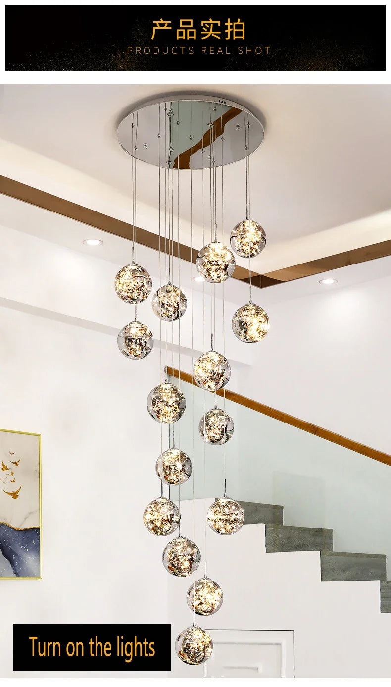 Starry Sky Staircase Chandelier Nordic Design Duplex Corridor Light Pendant Lights Apartment Hall