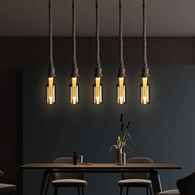Retro Rustic Hanging Light for Bar Restaurant Decoration Hemp Rope Pendant Light E27 Bulb Glass Lampshade