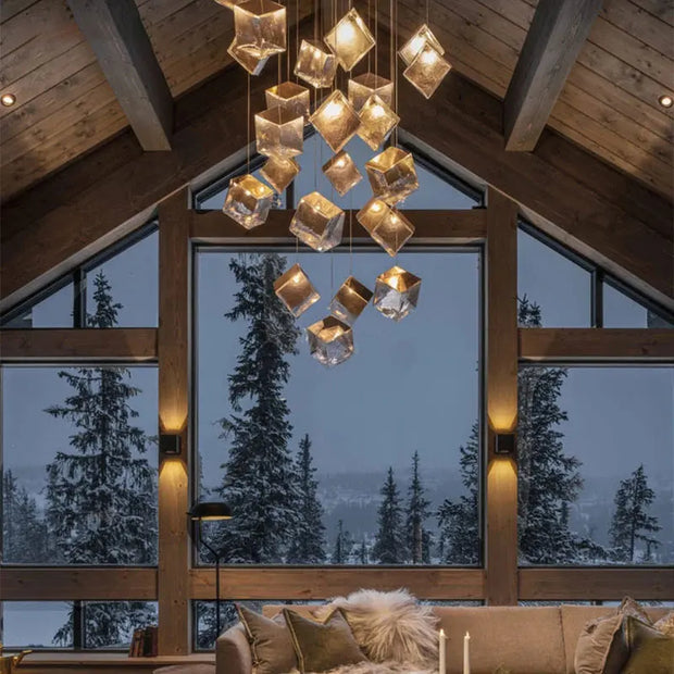 Modern Attic G4 Led Chandelier Glass Ice Cube Lustre Kitchen Living Room Ceiling Lighting Room Decor Lamp