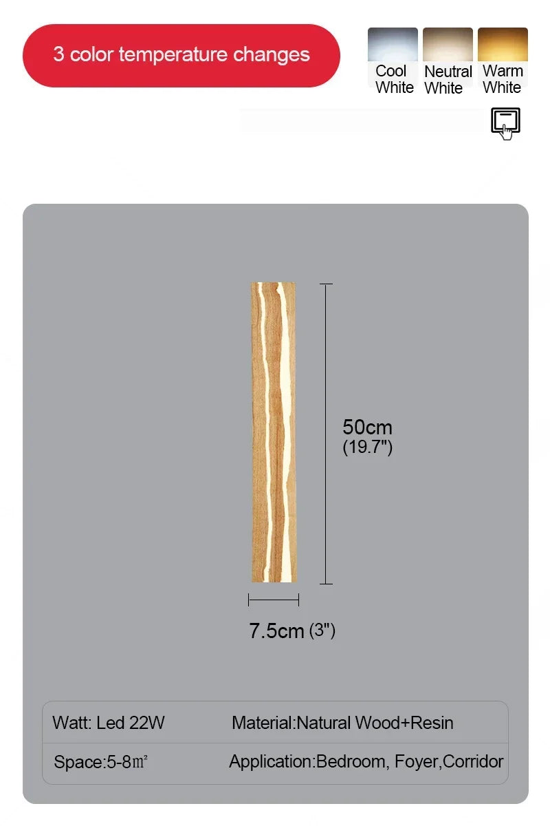 Modern Mirror Led Light Bedside Lamp Wabi Sabi Nordic Cracked Wood Wall Lamp for Living Room Hallway Office Decoration Lamp
