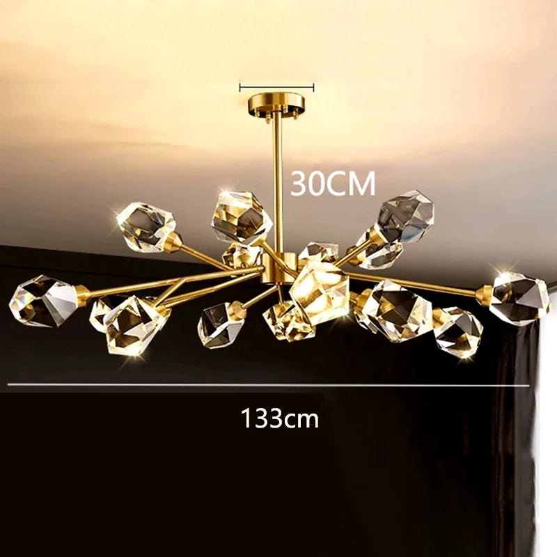 All-copper Molecular Long Crystal Chandelier Light Luxury Creative Post-modern Atmosphere Living Room LED Pendant Lights