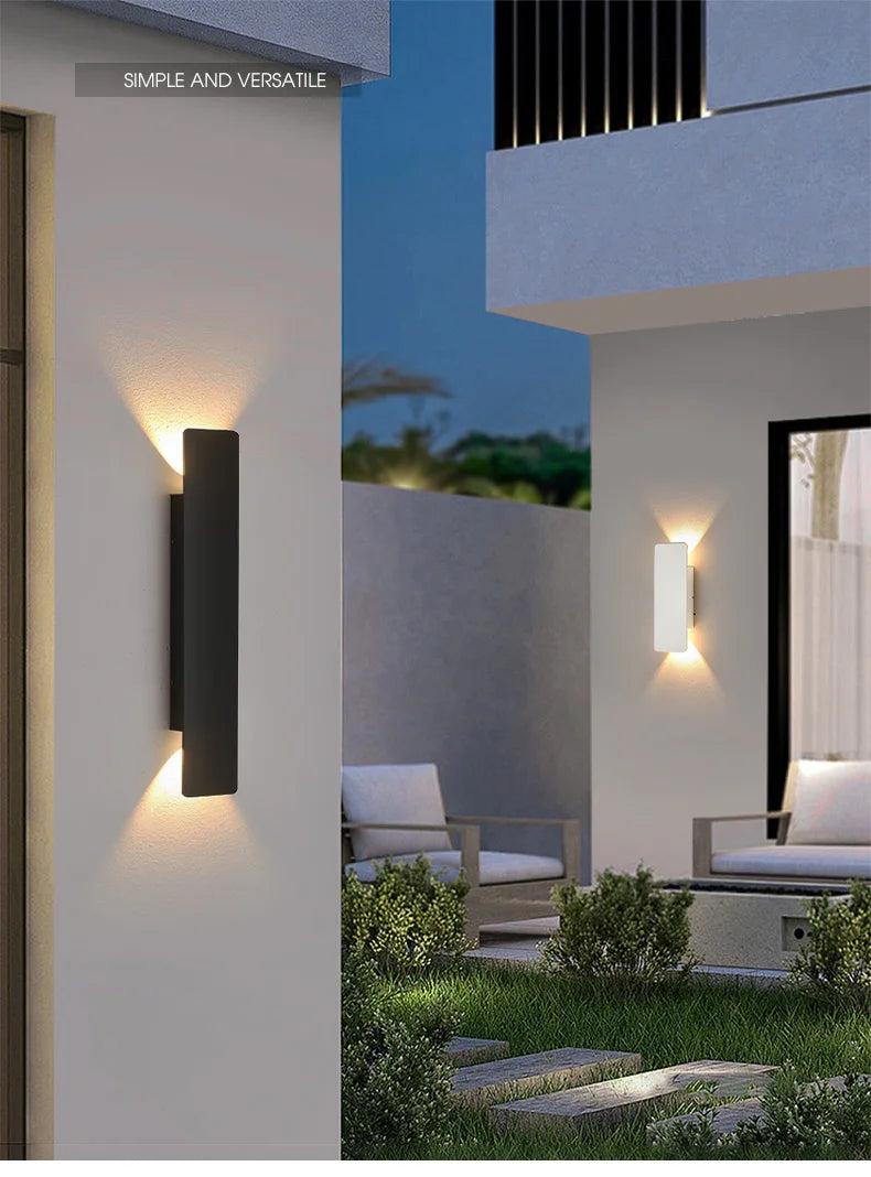 Outdoor Waterproof Wall Lamps Strip Aluminum Wall Lights 18W LED Black Wall Lamp Bedroom Exterior Outdoor Lighting Fixtures