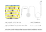 USB Power COB Tape with Tap-twice Vibration Sensor Switch Hight Brightness 320LEDs/M for Dressing Table Makeup Mirror Backlight
