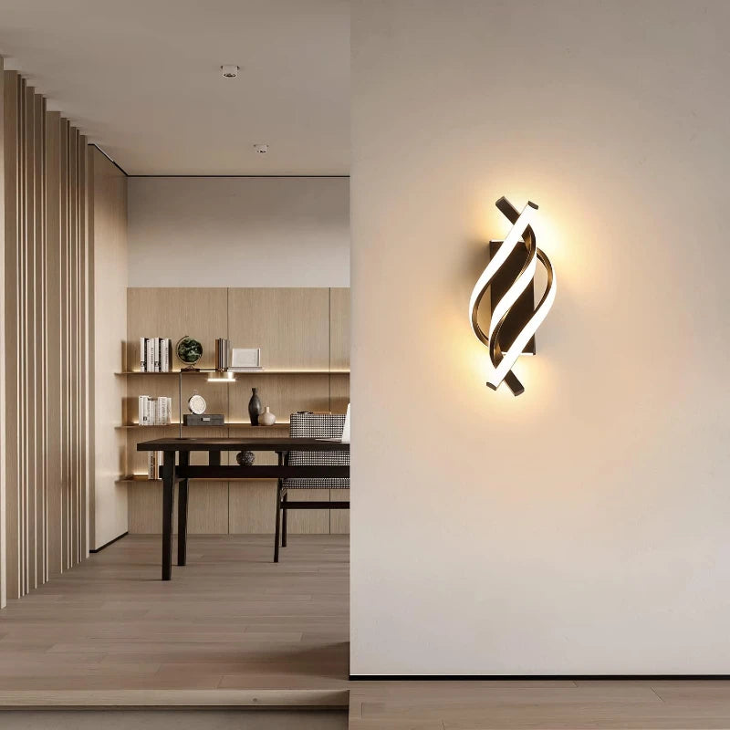 Curved Spiral Design LED Wall Lamp for Bedroom Bedside Corridor Living Room Staircase Corridor Lighting Fixture Home Decor Light