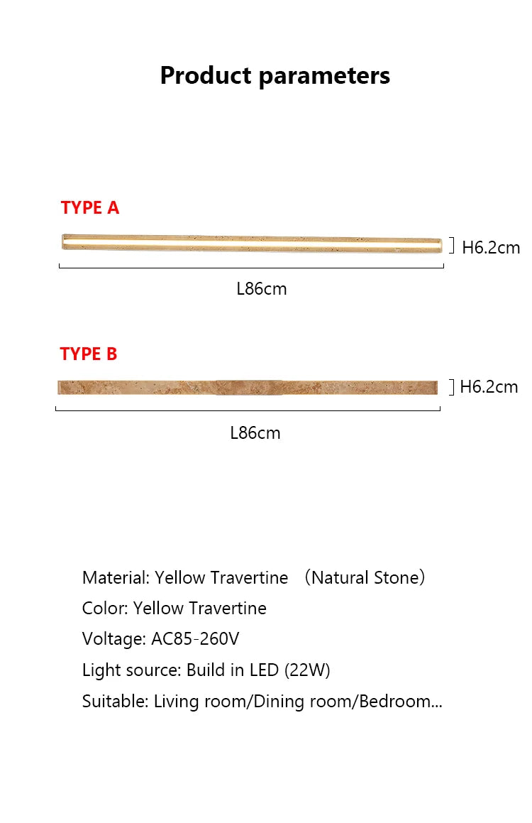 Long Strip Natural Stone Wall Lamp modern Bedroom Living Room Decoration Corridor Wall Sconce Yellow Travertine Lighting Fixture