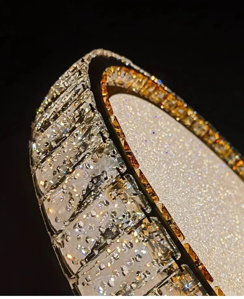 ‌Modern Luxury Dimmable Crystal Ceiling Light K9 Crystals Golden Ring Chandelier for Bedroom Living Room Dining Room LED Fixture