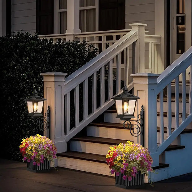 Solar Lamp Post Lights With Planter Waterproof IP54 Vintage Solar Porch Light Auto On/off Sensor Front Porch Decor For Garden