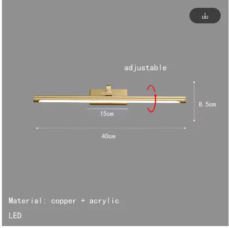 Modern Gold Copper Wall Light Rotatable Mirror Bathroom Bedroom Sconce Brass Simple Lamp GN421TN