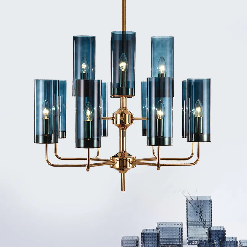Nordic LED Glass Chandelier Blue/Amber Modern Hanging Lamp Suspension Living Dining Bedroom Pendant Lighting Fixtures