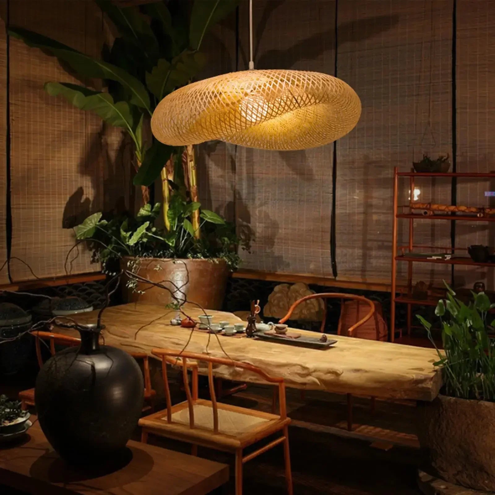 HandMade Vintage Bamboo Weaving LED Pendant Light Home Hanging Chandelier Lighting Living Room Kitchen Rattan Woven  Lamp
