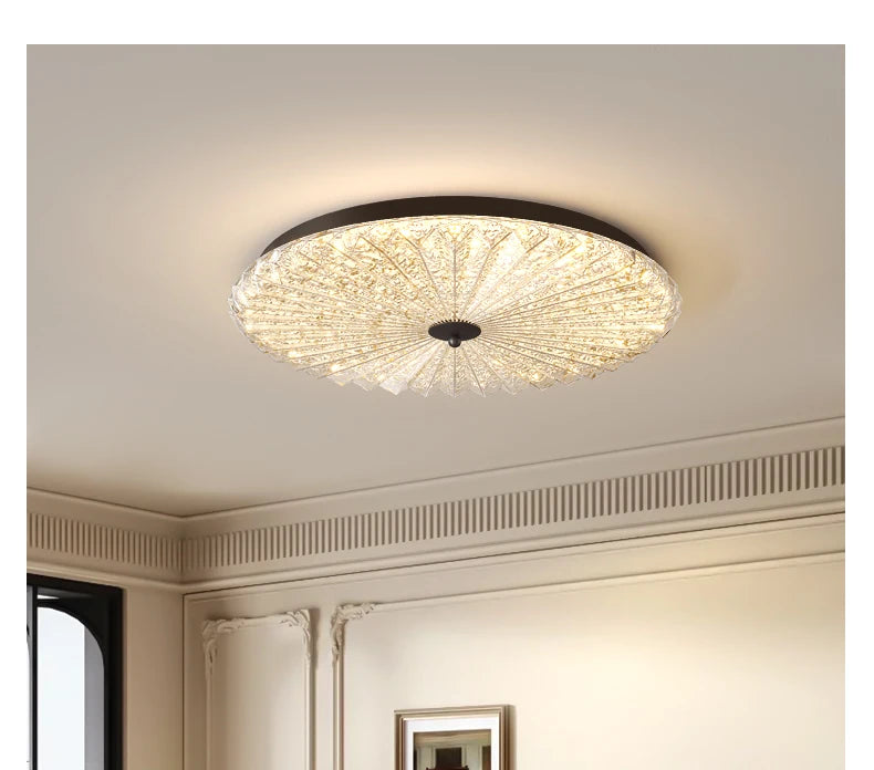 French Mid-Century Style Ceiling Lights Parlor Simple Retro Luxury Gold Resin Pleated Master Bedroom Room Decoration LED Fixture