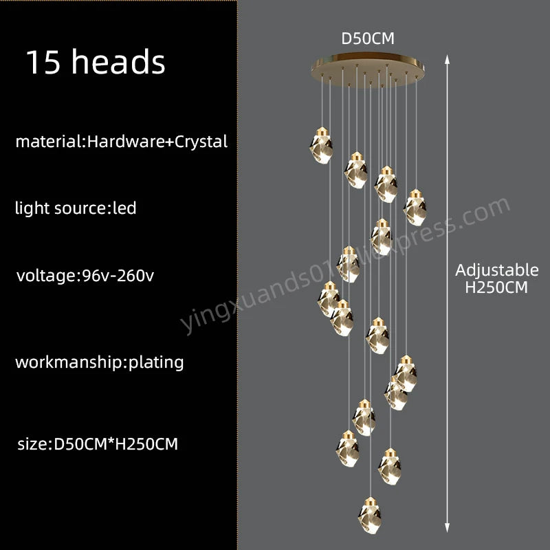 Nordic Crystal Chandelier for Living Room Villa Ceiling Chandeliers Duplex Loft Hanging Lamps Stairscase Suspended Pendant Lamps