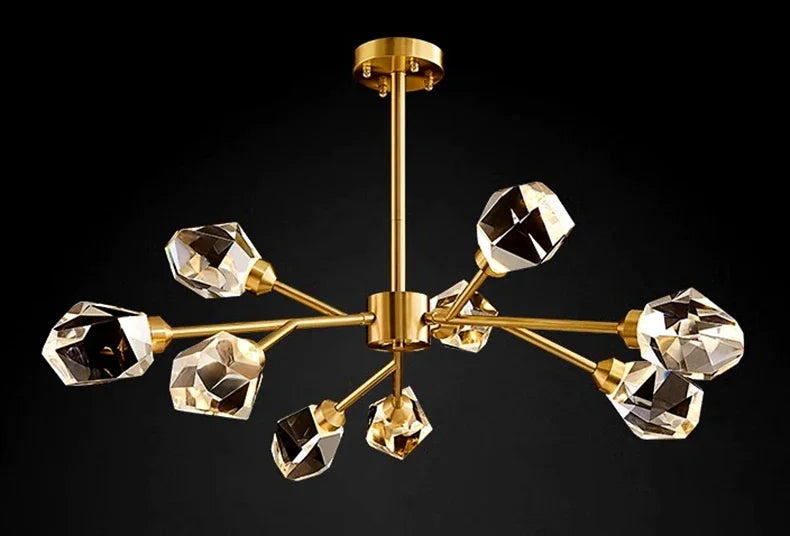 All-copper Molecular Long Crystal Chandelier Light Luxury Creative Post-modern Atmosphere Living Room LED Pendant Lights