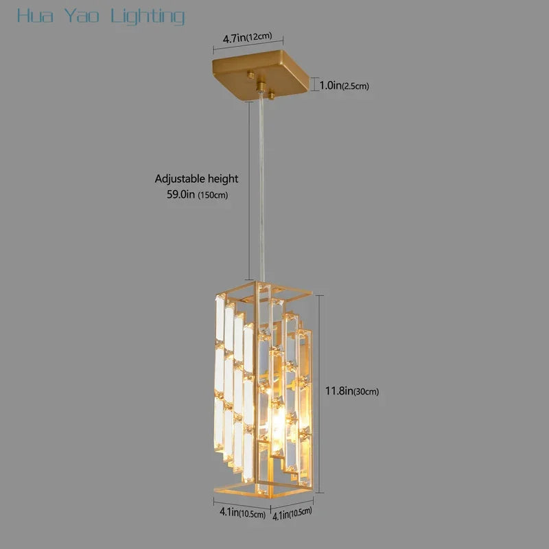 Modern Crystal Pendant Light - 3 Pack, Adjustable Hanging Ceiling Lamp with Crystal Prism Design -Golden Finish