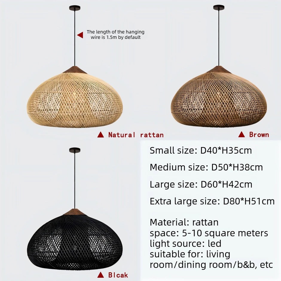 Japanese Wabi-Sabi Rattan Pendant Light - Hand-Woven E27 Boho Lamp for Restaurant Coffee Shop Dining Room Kitchen Island