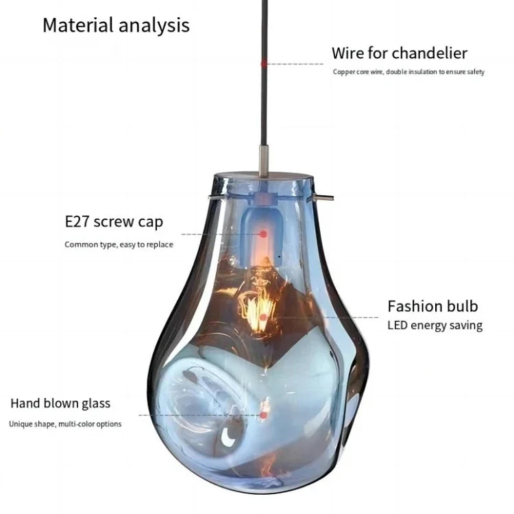 Designer Creative Stained Glass Single Chandeliers, Nordic Simple Bedside Cafe Dining Room Led Small Decorative Lighting