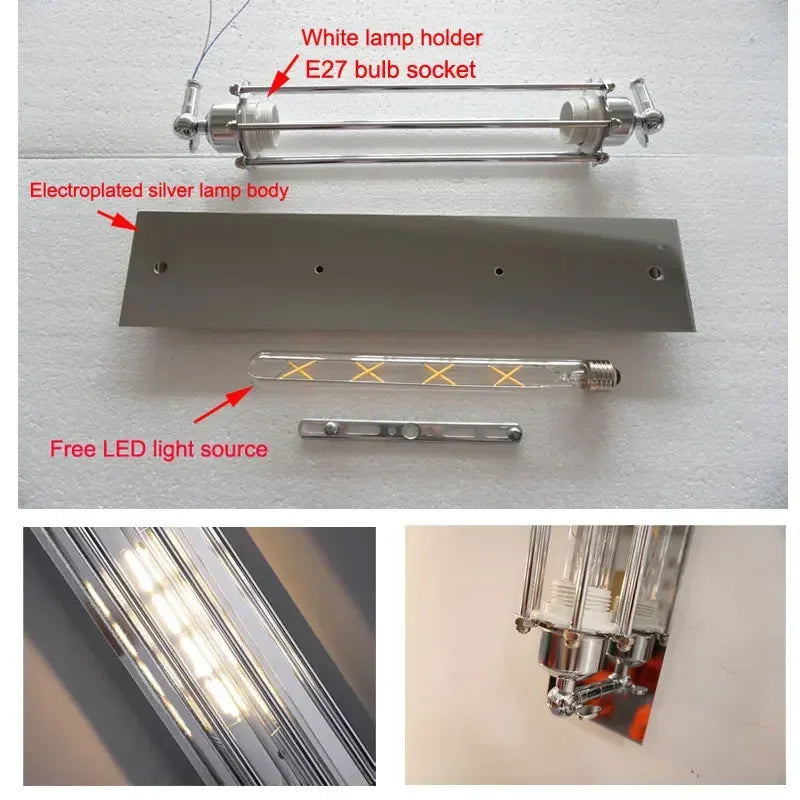 American Industrial Electroplated silver Vintage Wall Lamp 8W Led Wall Light Bedroom Cafe Restaurant Bedside Wall Light
