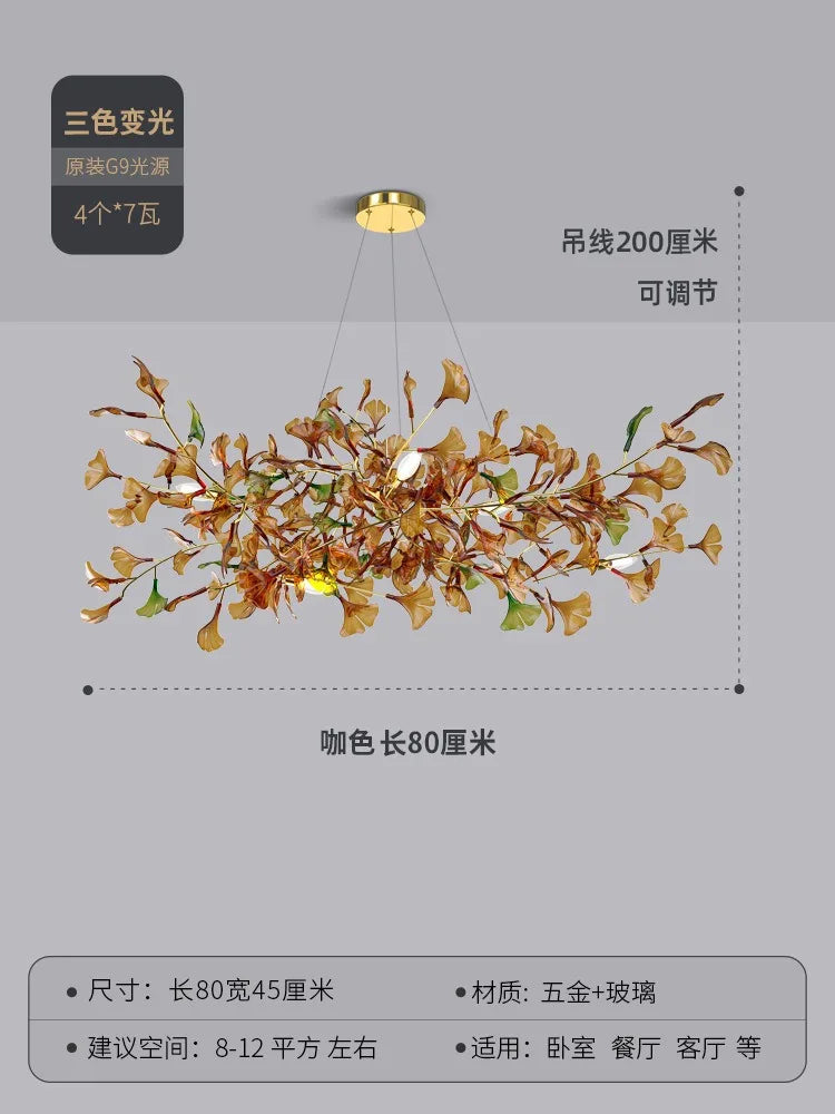 Living room chandelier ginkgo leaf branch lamp duplex floor villa stairs dining room lamp