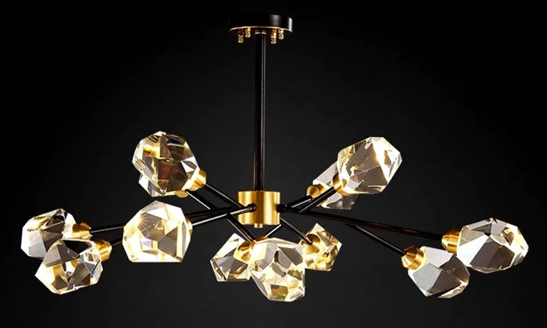 All-copper Molecular Long Crystal Chandelier Light Luxury Creative Post-modern Atmosphere Living Room LED Pendant Lights