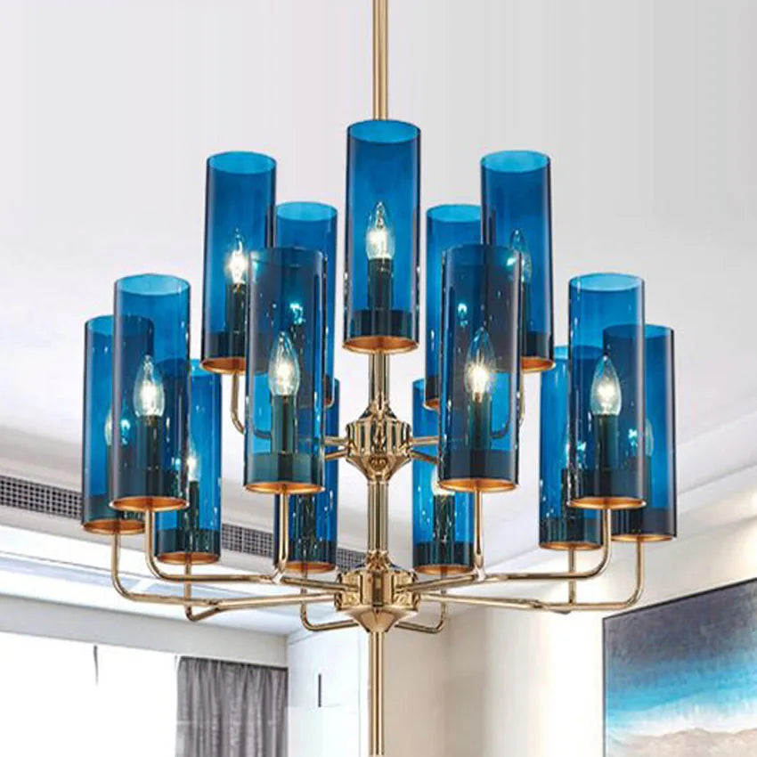 Nordic LED Glass Chandelier Blue/Amber Modern Hanging Lamp Suspension Living Dining Bedroom Pendant Lighting Fixtures