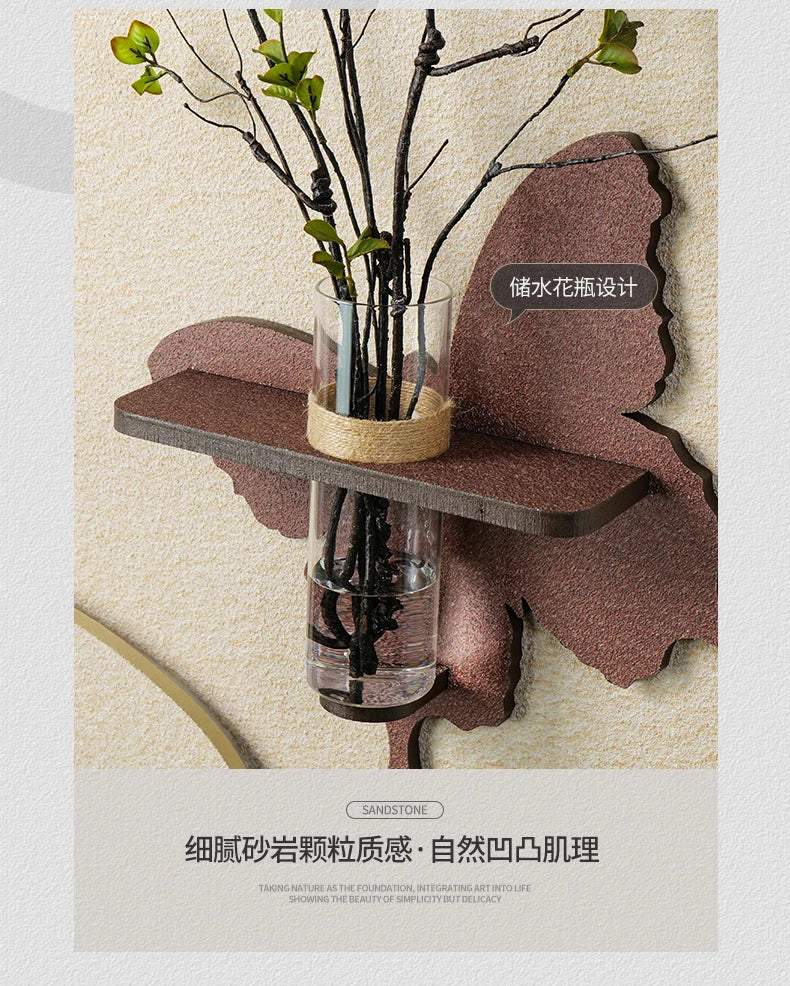 2024 Hydroponic green decorative painting background cream senior living room hanging painting sandstone new LED lights