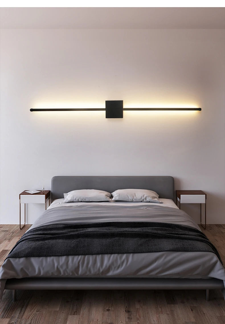 Modern LED Wall Lamp Minimalist Led Light Bedroom Bedside Long Strip Wall Sconces Living Room Sofa Home Indoor Lighting Fixture