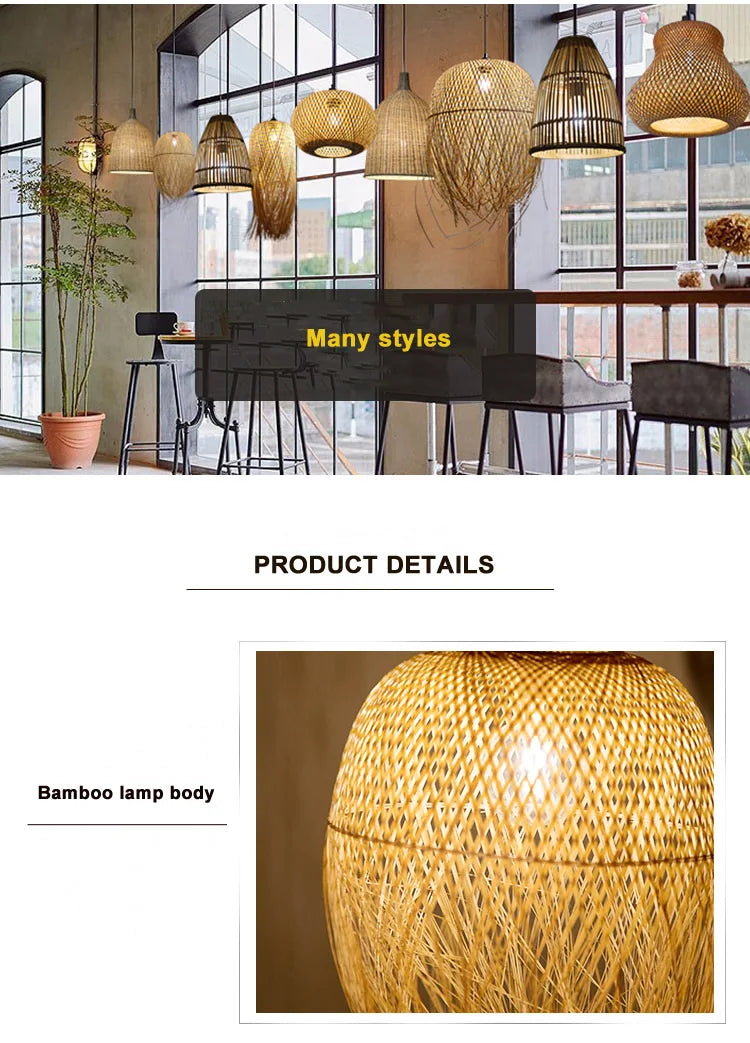 Southeast Asian Individuality Hand Woven Bamboo Chandelier Chinese Lamps Tea Room Restaurant Hotel Artistic Modeling Lampshade