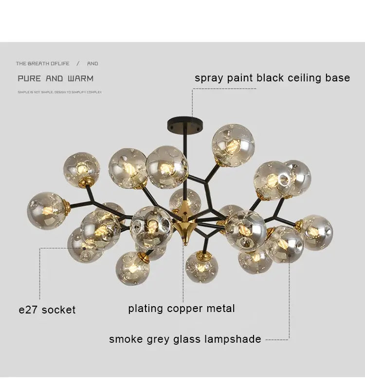LED Glass Ball Chandelier Pendant Light for Indoor Decorative Lighting - Living Room Bedroom Dining Room
