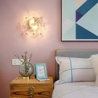 Creative Matte Metal Golden Base with LED Bubble Water Pattern Glass Round Shade Wall Sconce Bedside Lamp