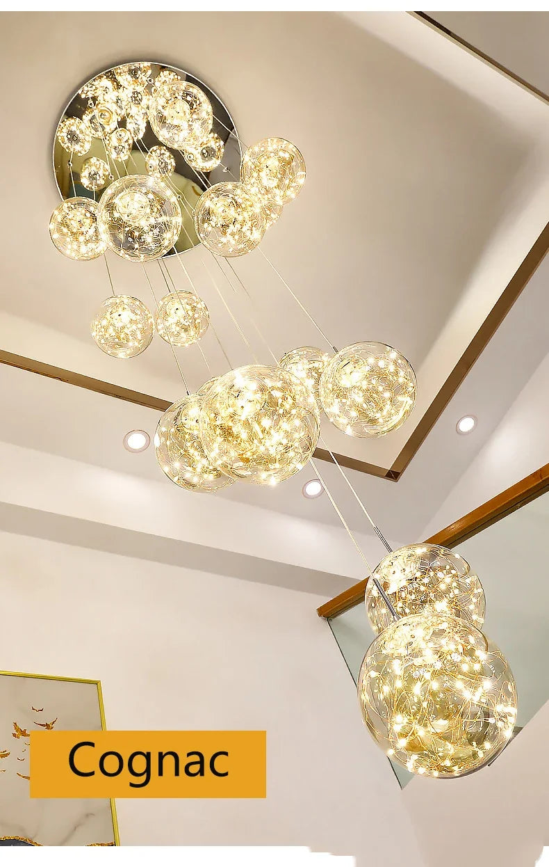 Starry Sky Staircase Chandelier Nordic Design Duplex Corridor Light Pendant Lights Apartment Hall