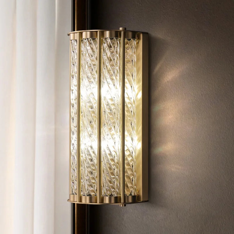 Modern Copper Wall Lamp for Hotel Villa Living Room Porch Office Corridor Long Glass LED Sconce Wall Light Home Decor